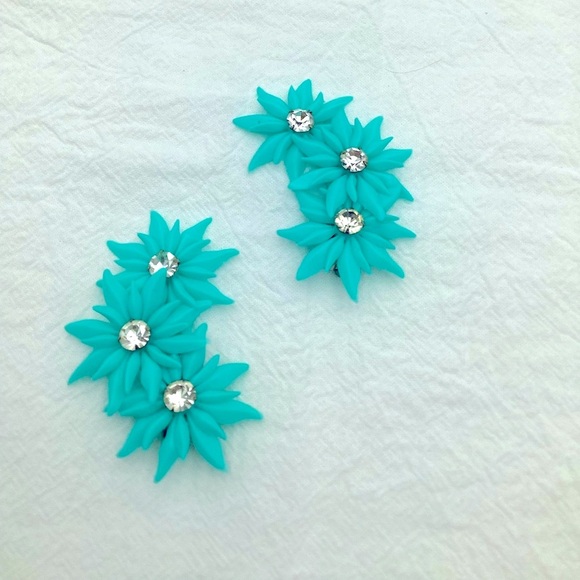 Vintage Art Deco Teal Celluloid ear climbers clip earrings - Picture 1 of 3